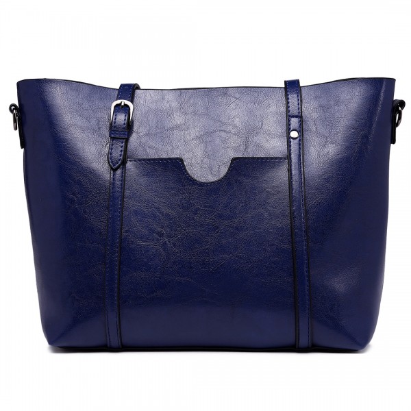 E6709 - Miss Lulu Trendy Womens Tote Bags Wax Leather - Navy